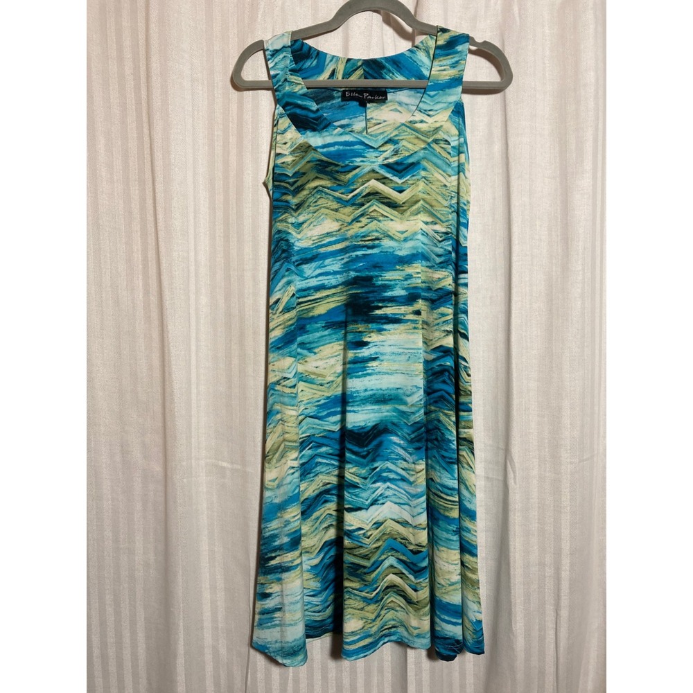 Beach Coastal Resort Blue Abstract Chevron Sleeveless Shift Dress M Ellen Parker